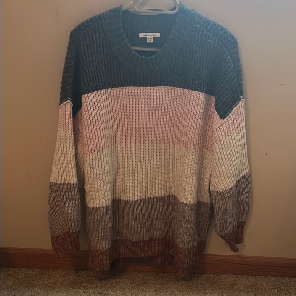 American Eagle Outfitters Black and Pink Crew Neck Sweater
